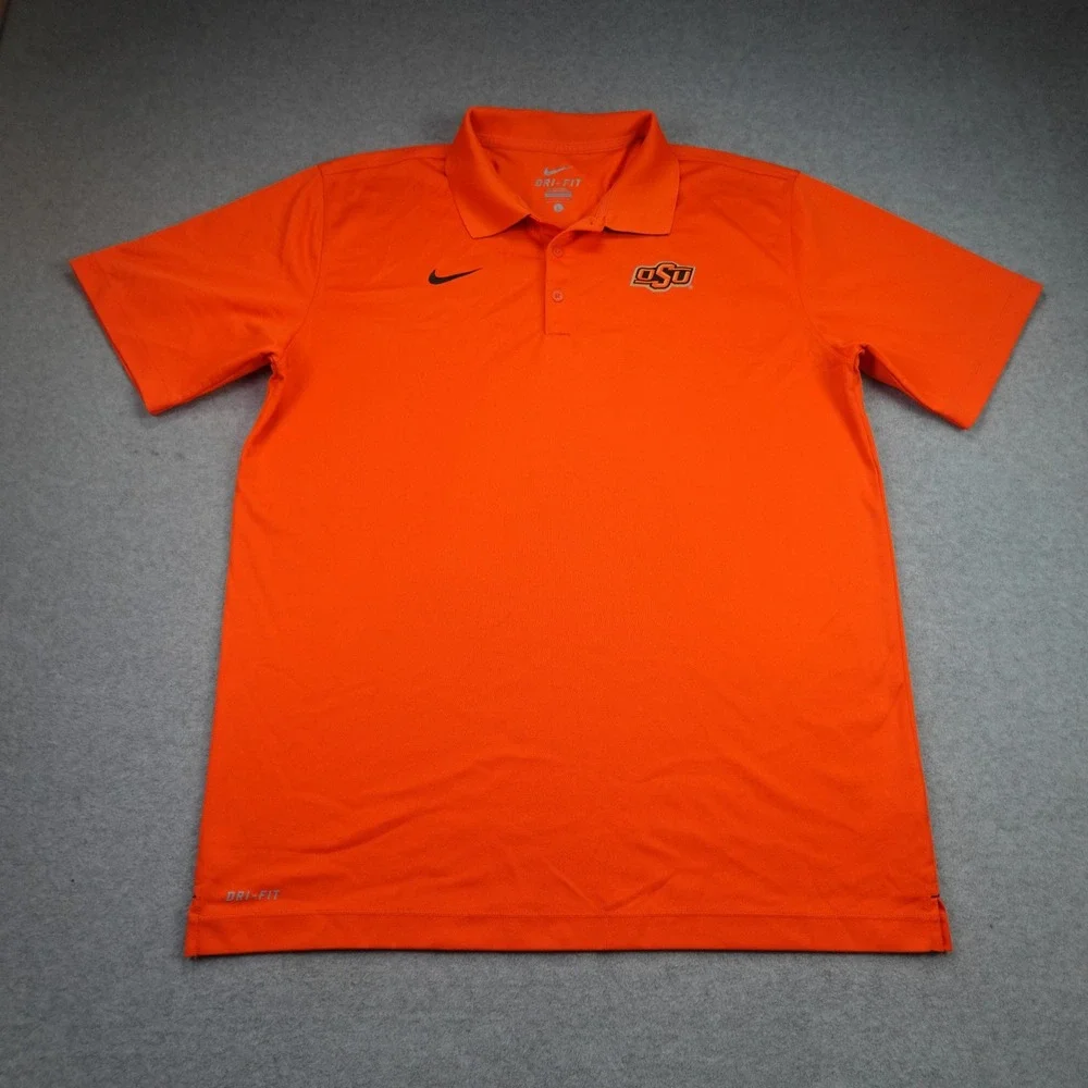 Oklahoma OSU Cowboys Polo Shirt Mens Large Orange Nike Dri-FIT Athletic NCAA